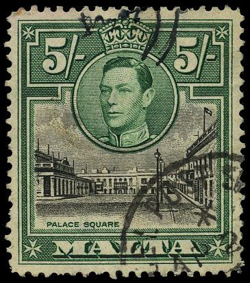 1938-43 5/- black and green with R2/7...