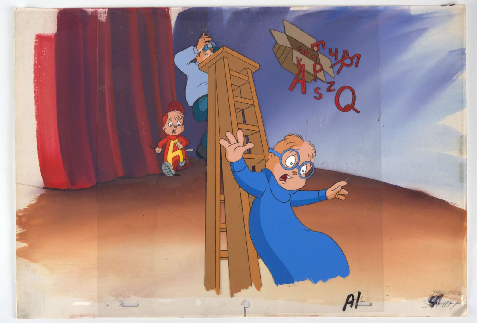 Alvin and The Chipmunks Original Simon and Alvin Production Cel With Original Background (DIC Animation 1983-1990)