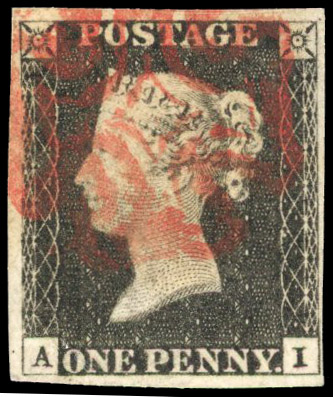 1840 1d black, Plate 3 (AI), close to large margins, cancelled by red Maltese Cross. SG 2