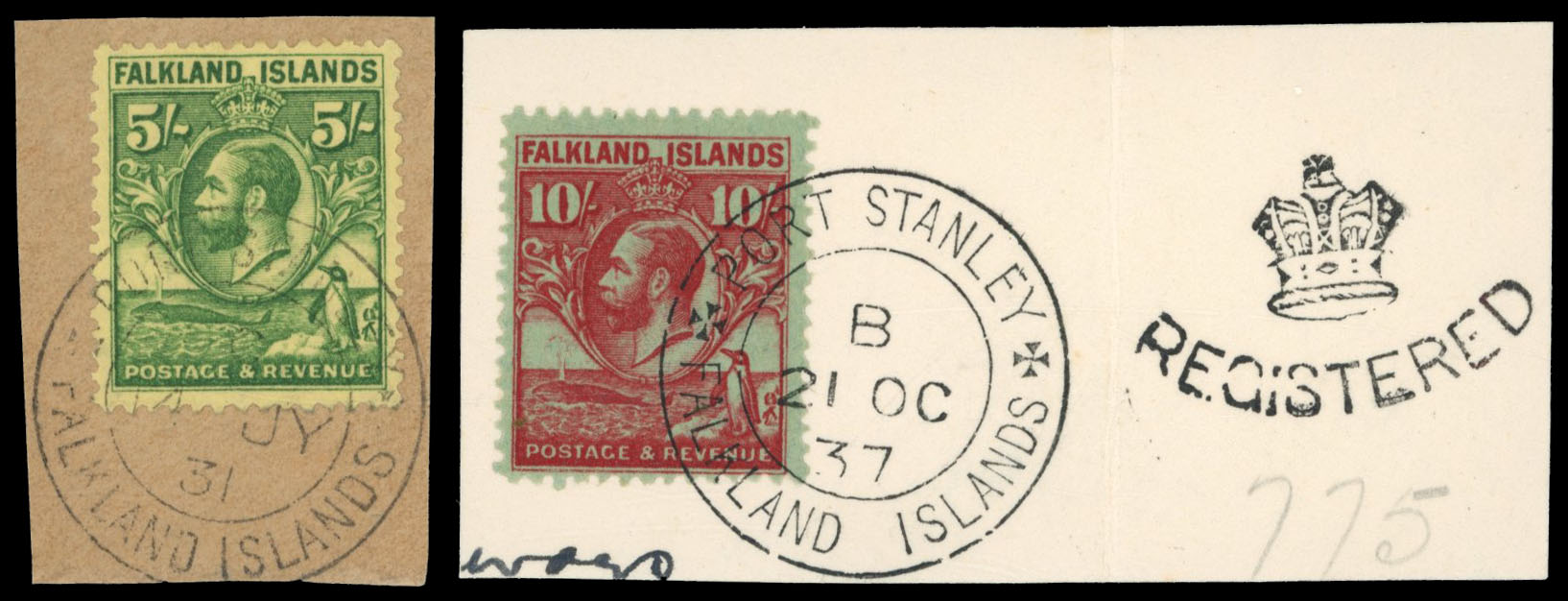 Falkland Islands SG 124-5 1929 5s and 10s fine used