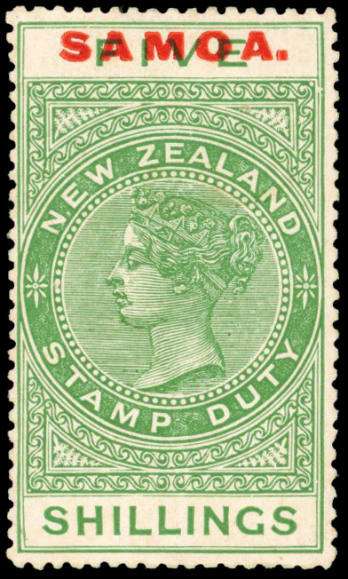 Samoa 1925-28 5s overprint at top of stamp
