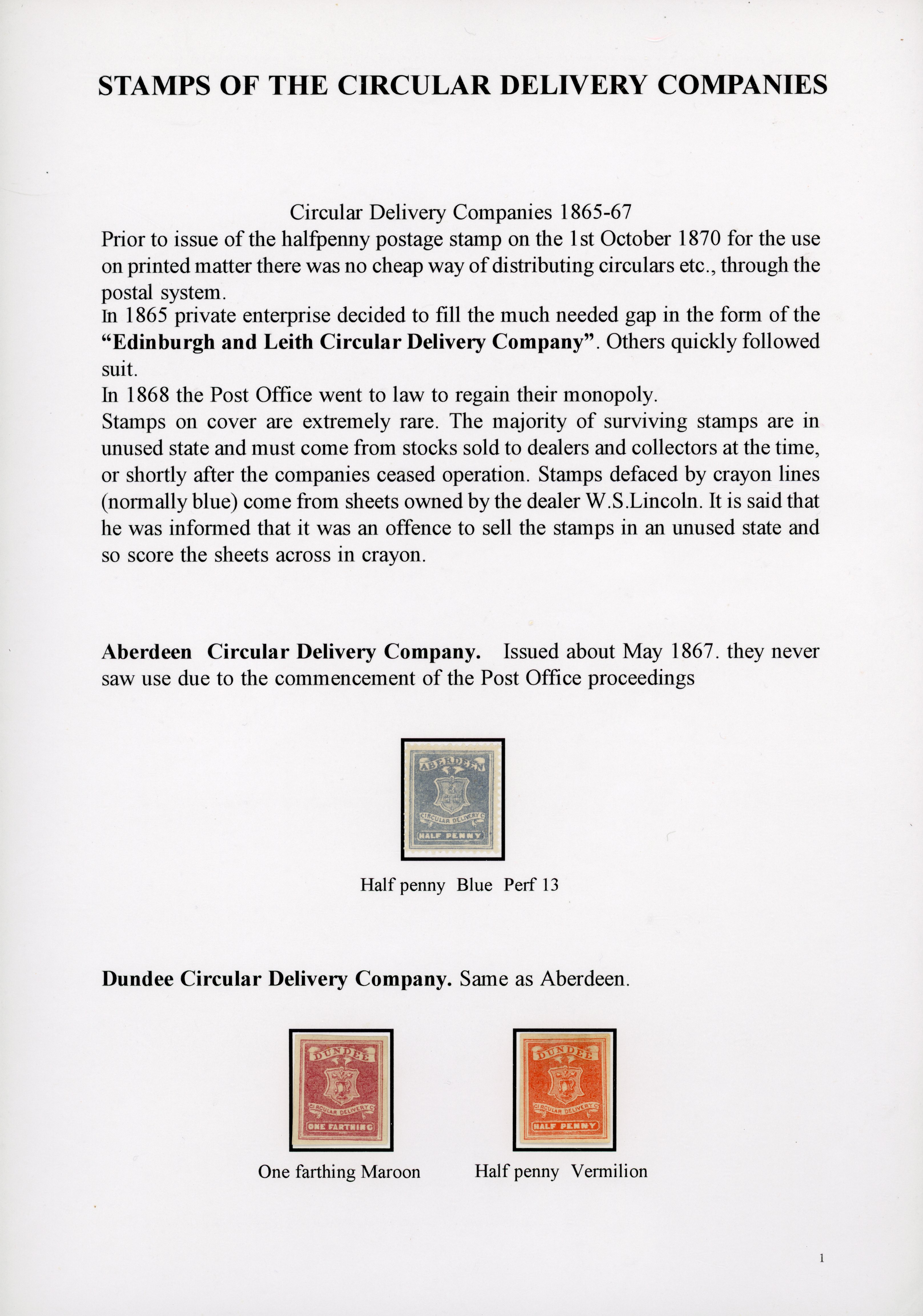 Circular Delivery Companies. 1865-68 specialised collection neatly displayed on pages