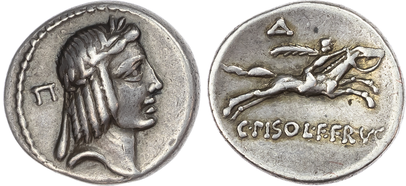 L. Calpurnius Piso Frugi (90 BC) AR Denarius, Rome, 3.99g. 