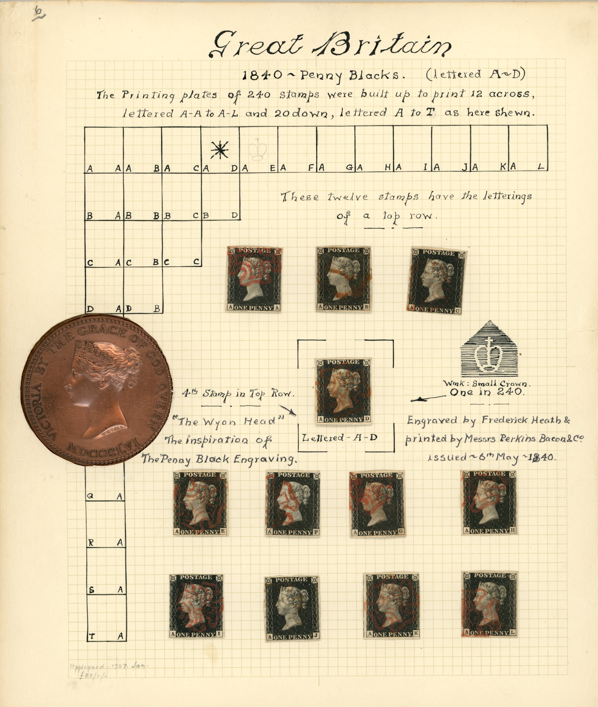 UNPLATED: 1840 1d, twelve examples lettered...