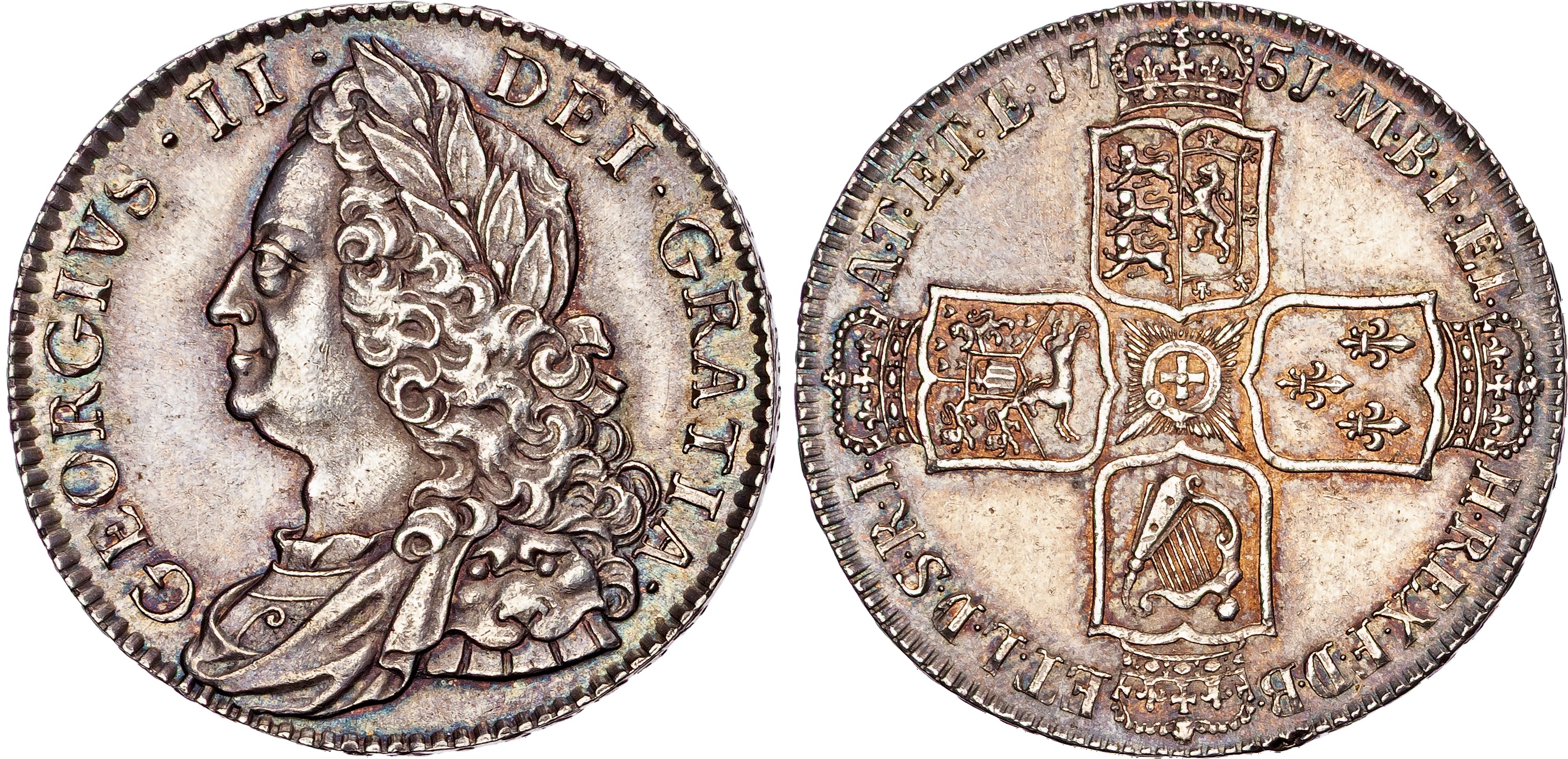 George II (1727‐1760), AR Halfcrown, 1751 V. QVARTO.