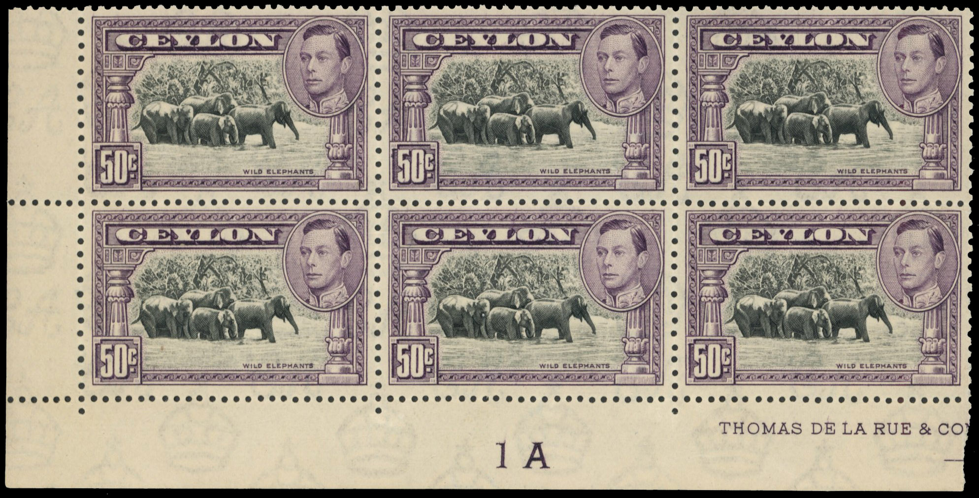 Ceylon SG 394 Plate block mint