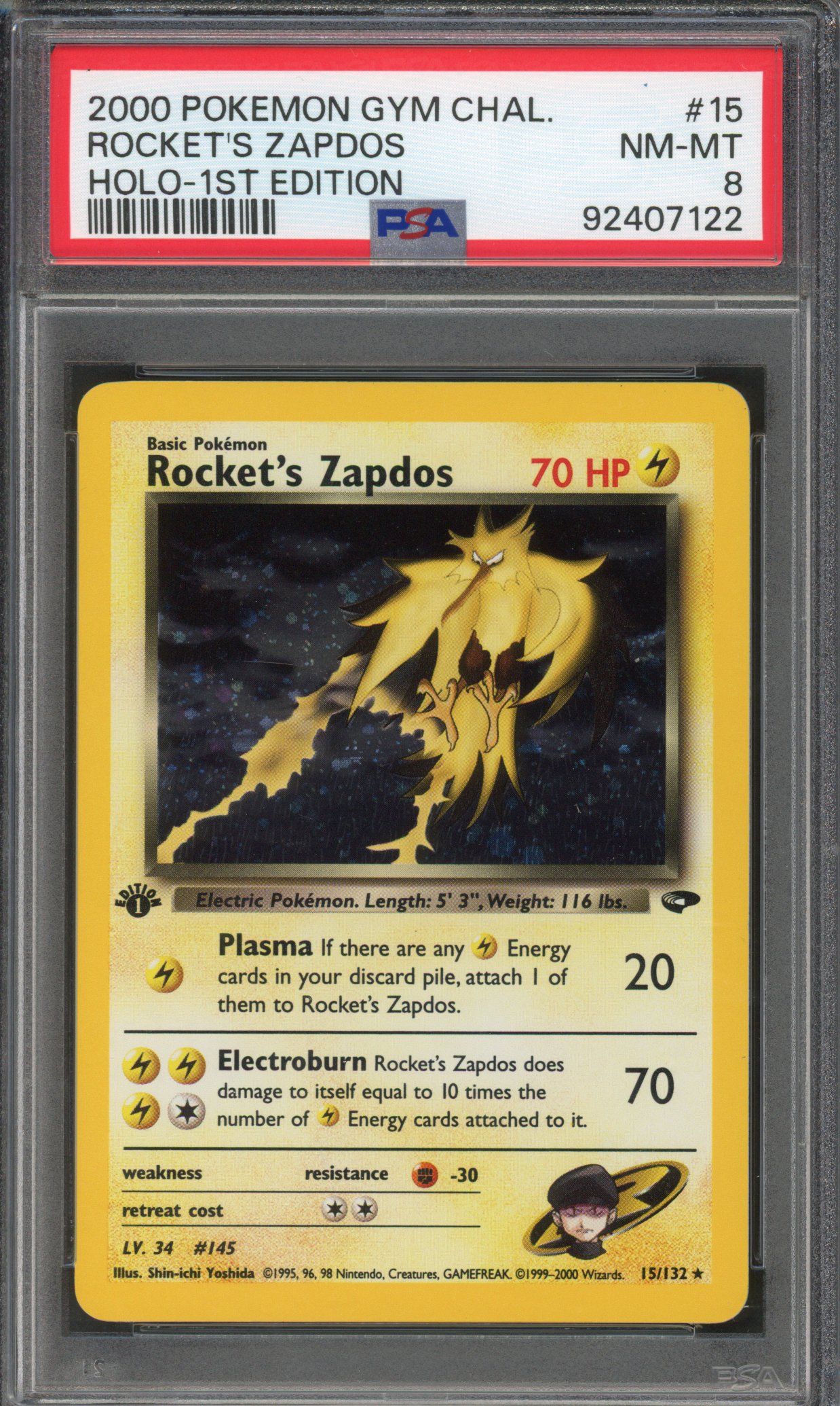 Pokémon TCG - PSA 8 1st Edition Rocket's Zapdos - Gym Challenge Holo