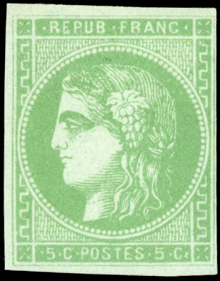 FRANCE 1870-71 Bordeaux 5c emerald-green unused without gum
