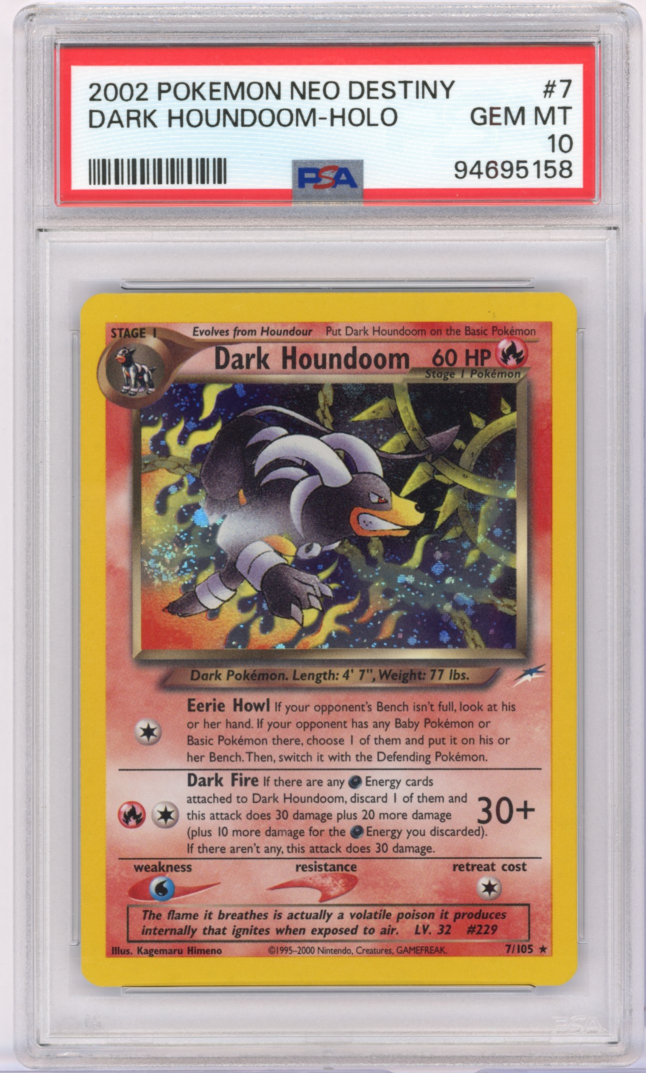 PSA 10 Dark Houndoom #7 Holo Neo Destiny *left side swirl*