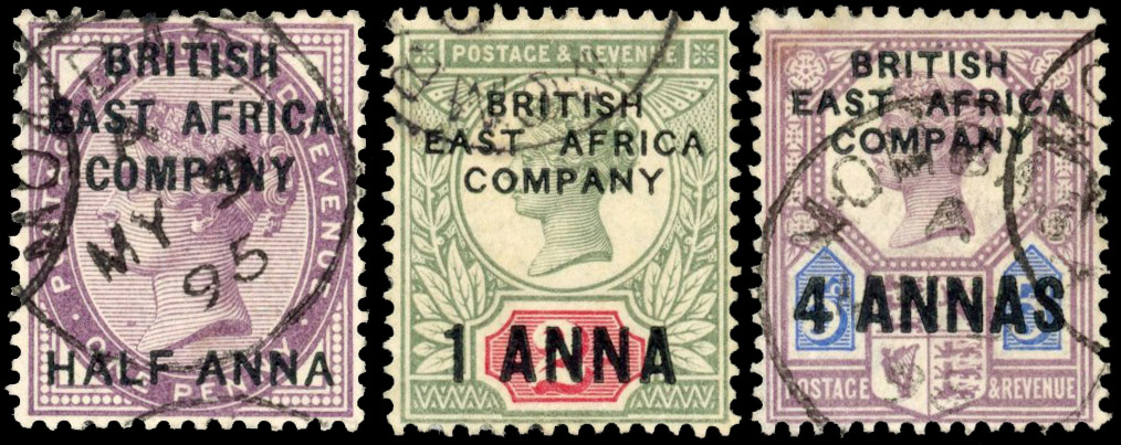 British East Africa SG 1-3 1890 surcharge trio used