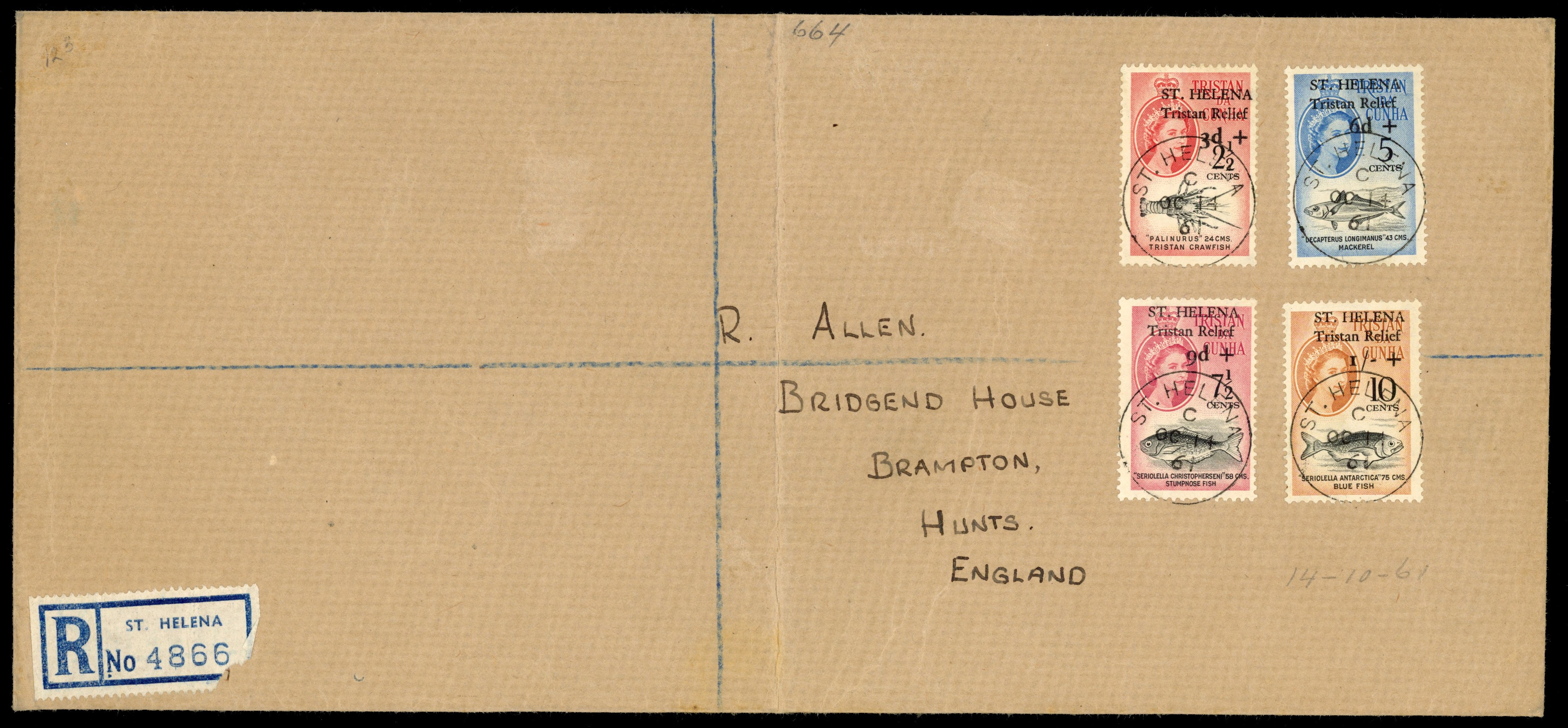 St Helena SG 172-5 1961 Tristan Relief set on cover
