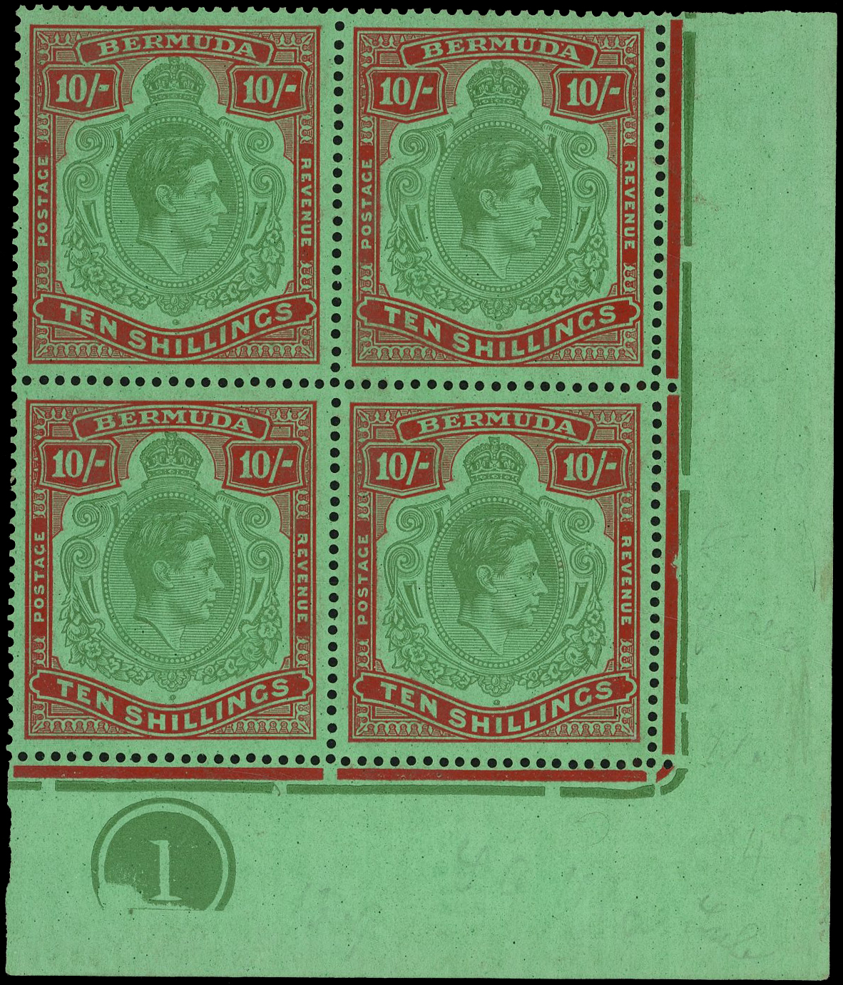 Bermuda SG 119c, ce Plate block mint
