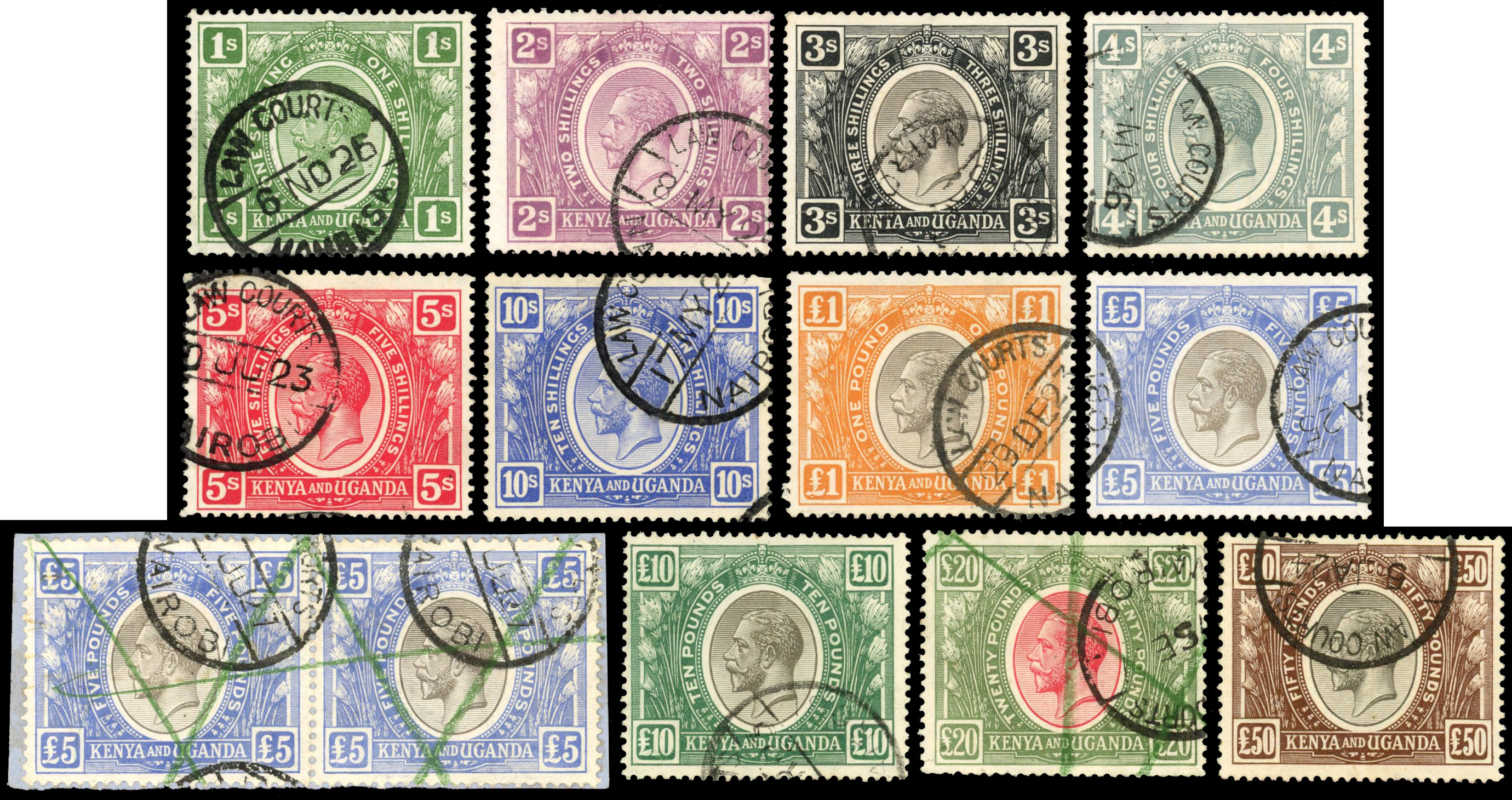 KUT SG 87/103 1922 values between 1s - £50 fiscally used