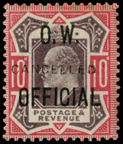 Great Britain 1903 10d Dull purple & carmine (O.W. Official). Fine unused o.g. example of this rare departmental i…