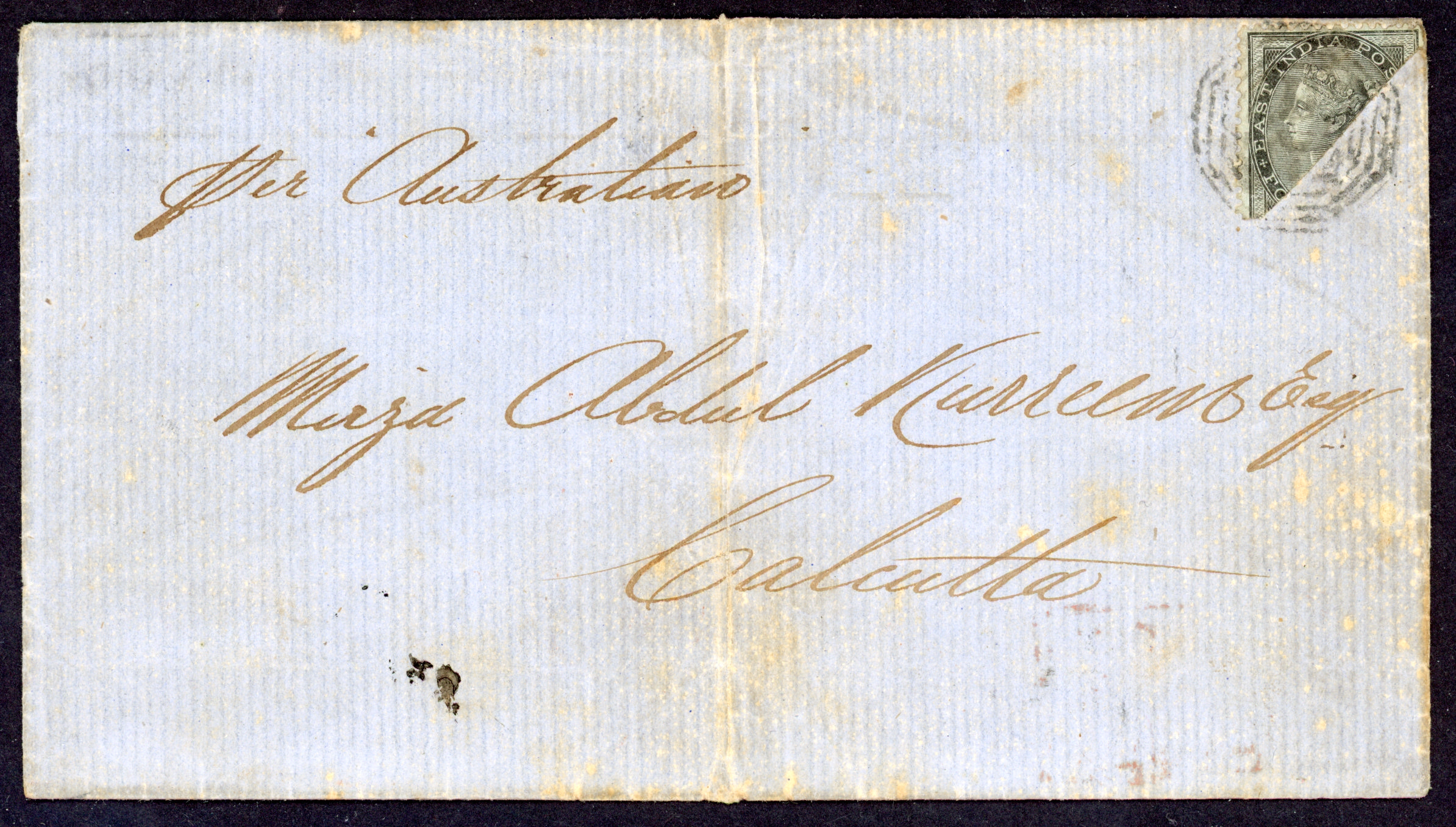 Straits Settlements SG Z68a 1859 entire from Singapore to Calcutta with single 4a bisect