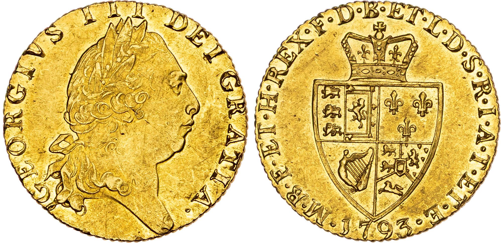 George III (1760-1820), AV ‘Spade’ Guinea, 1793.