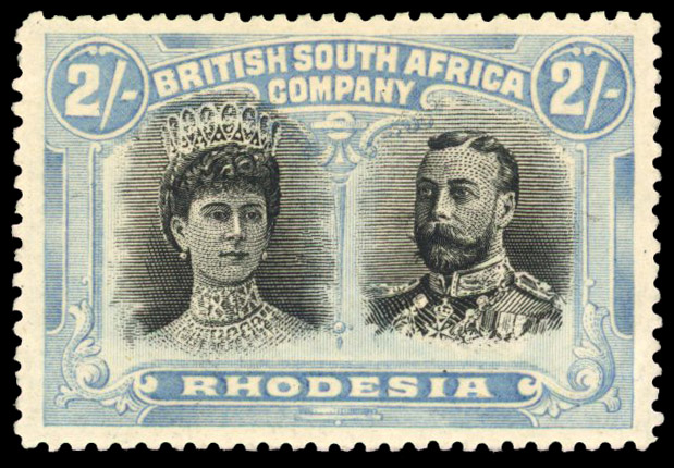 RSC E 2s deep black and light blue, the "Baby Blue", #46 King's Beard flaw mint