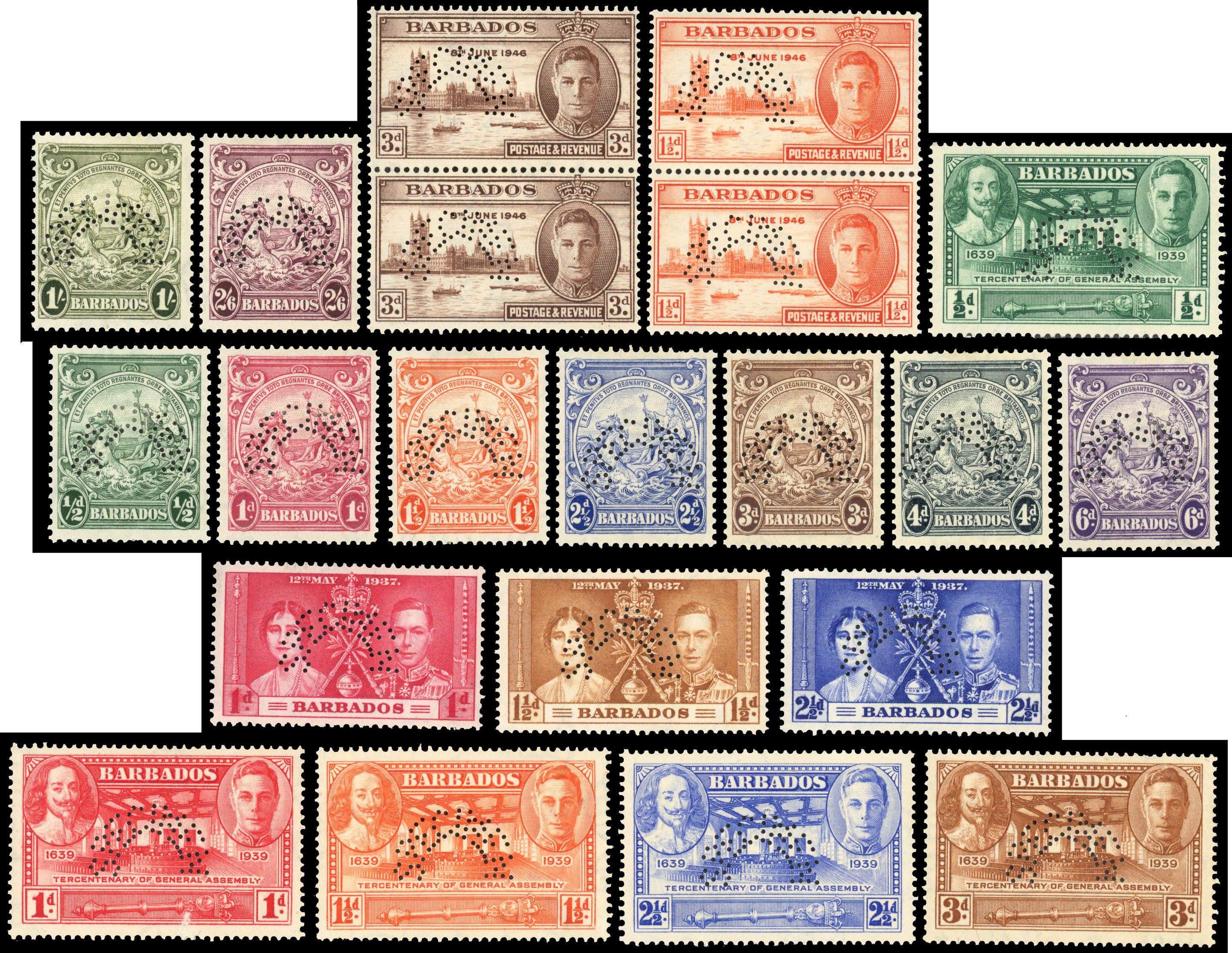 Barbados SG 245s/263s Specimen group