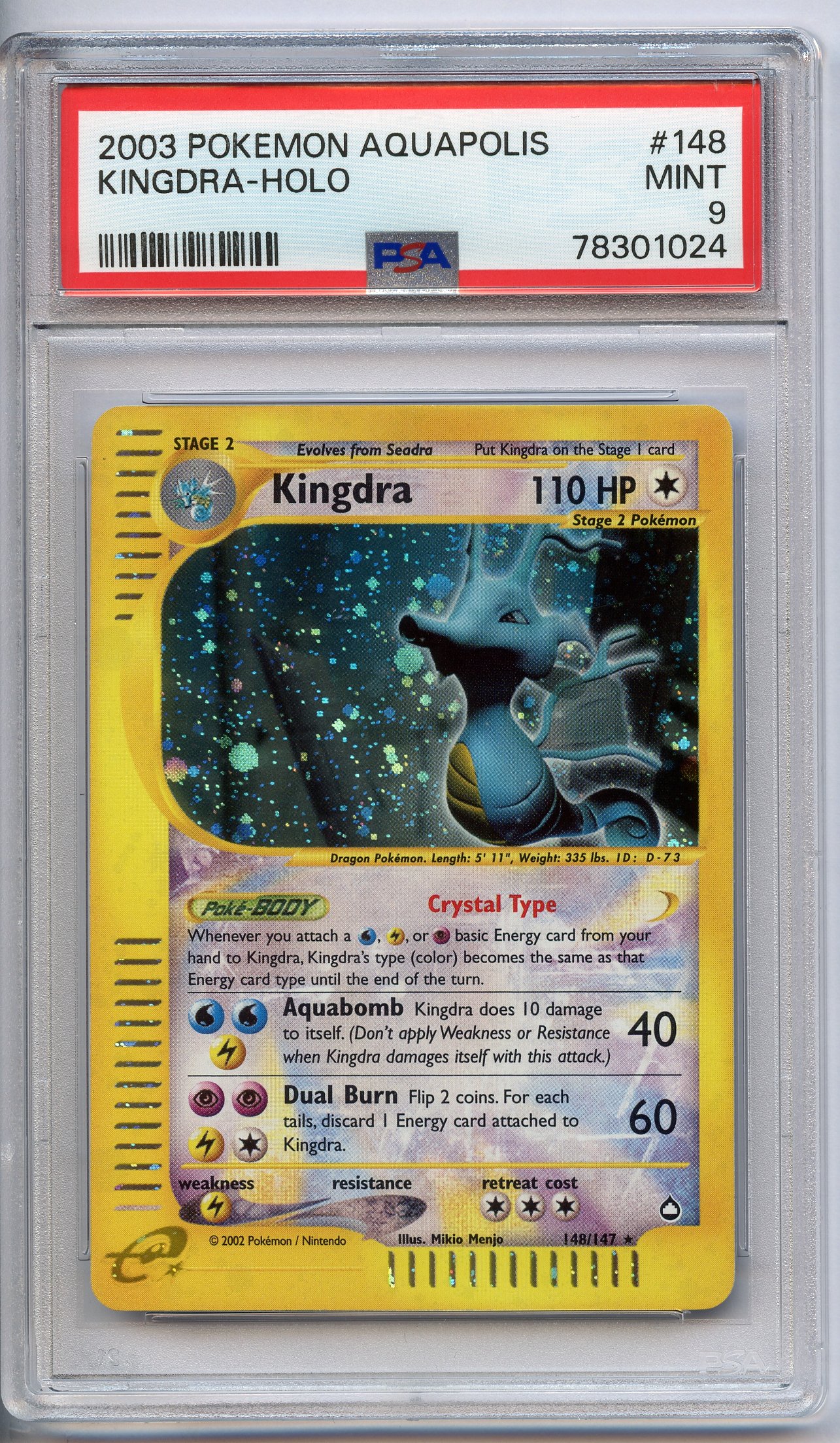 PSA 9 Kingdra Holo Crystal #148 - Aquapolis 2003