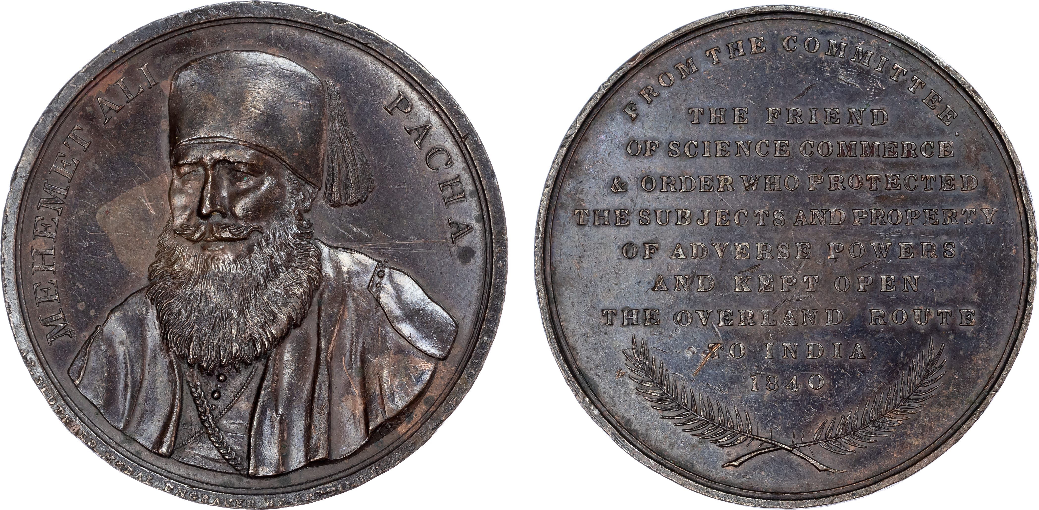 Egypt, Mehemet Ali (Mohammad Ali) Pasha, founder of modern Egypt, 1840, Copper Medal by A. J. Stothard