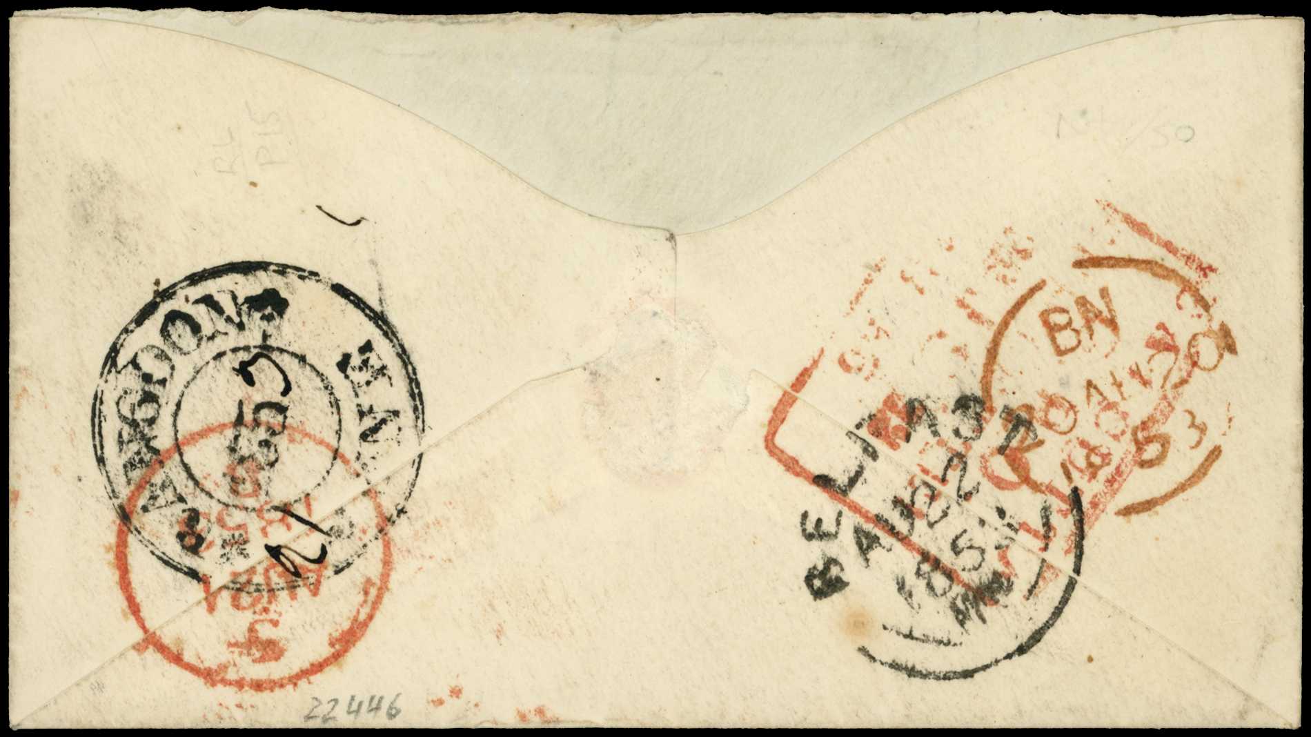 POSTAL HISTORY: 1853 stampless envelope...