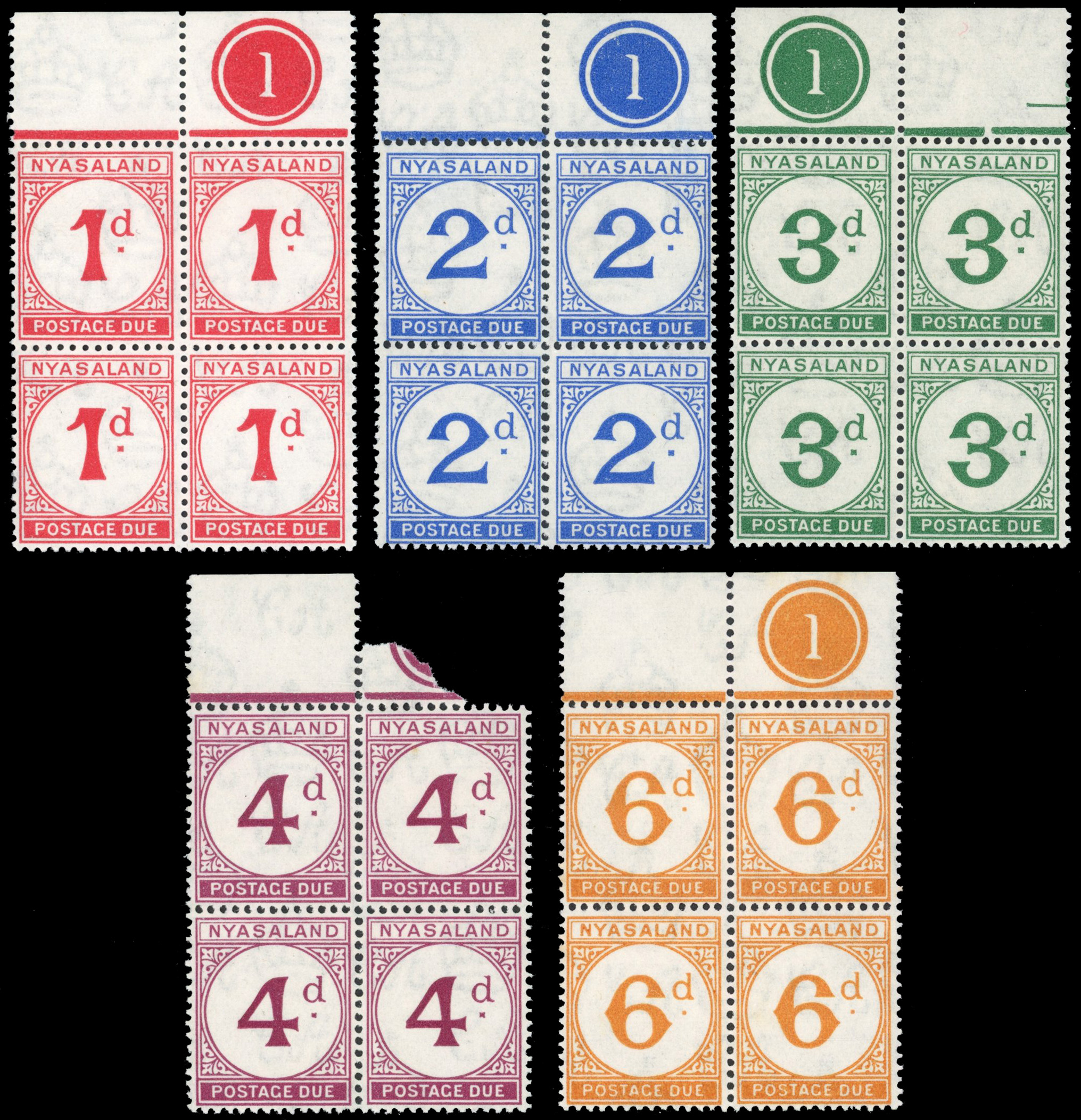 Nyasaland SG D1-5 blocks mint