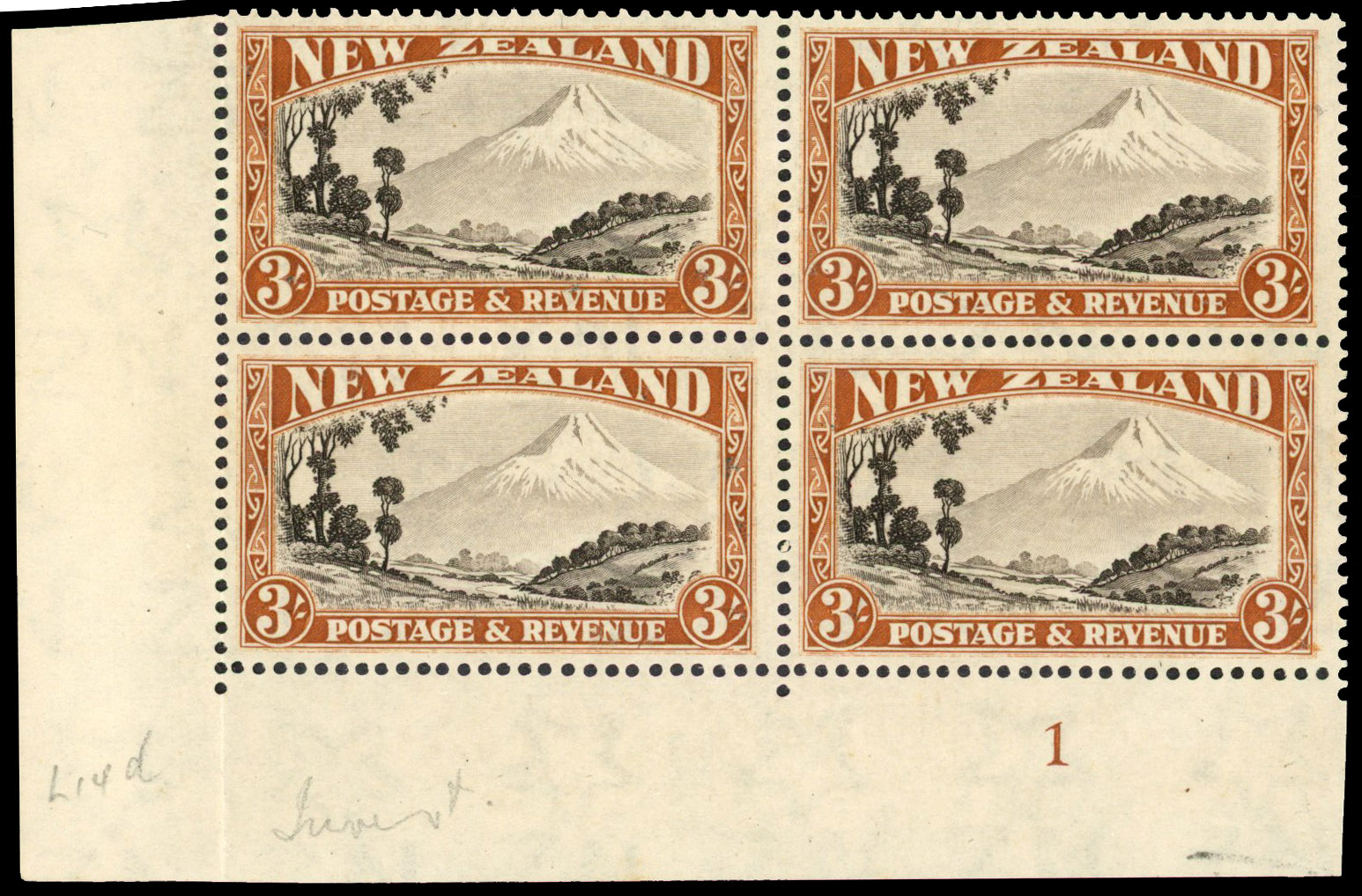 NZ SG 590aw Plate block mint
