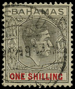 1942 1/- brownish grey and scarlet on...