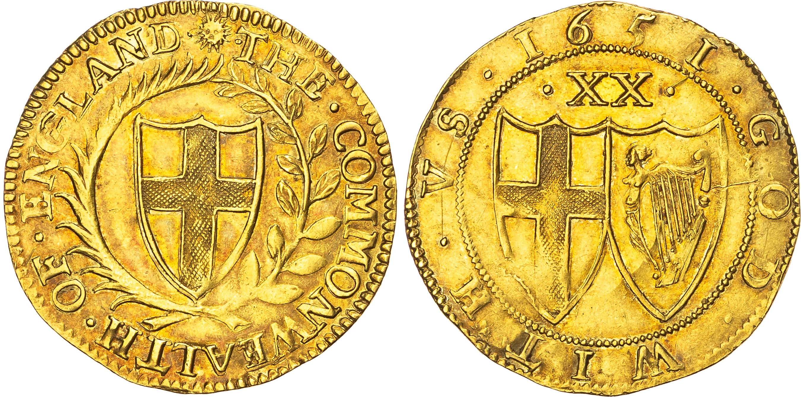 Commonwealth (1649-1660), AV Unite, 1651, Tower (London) mint, mm. Sun.