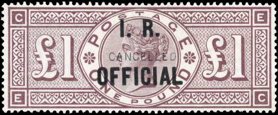 GB I.R. Official SG O12 1890 £1 brown-lilac Cancelled