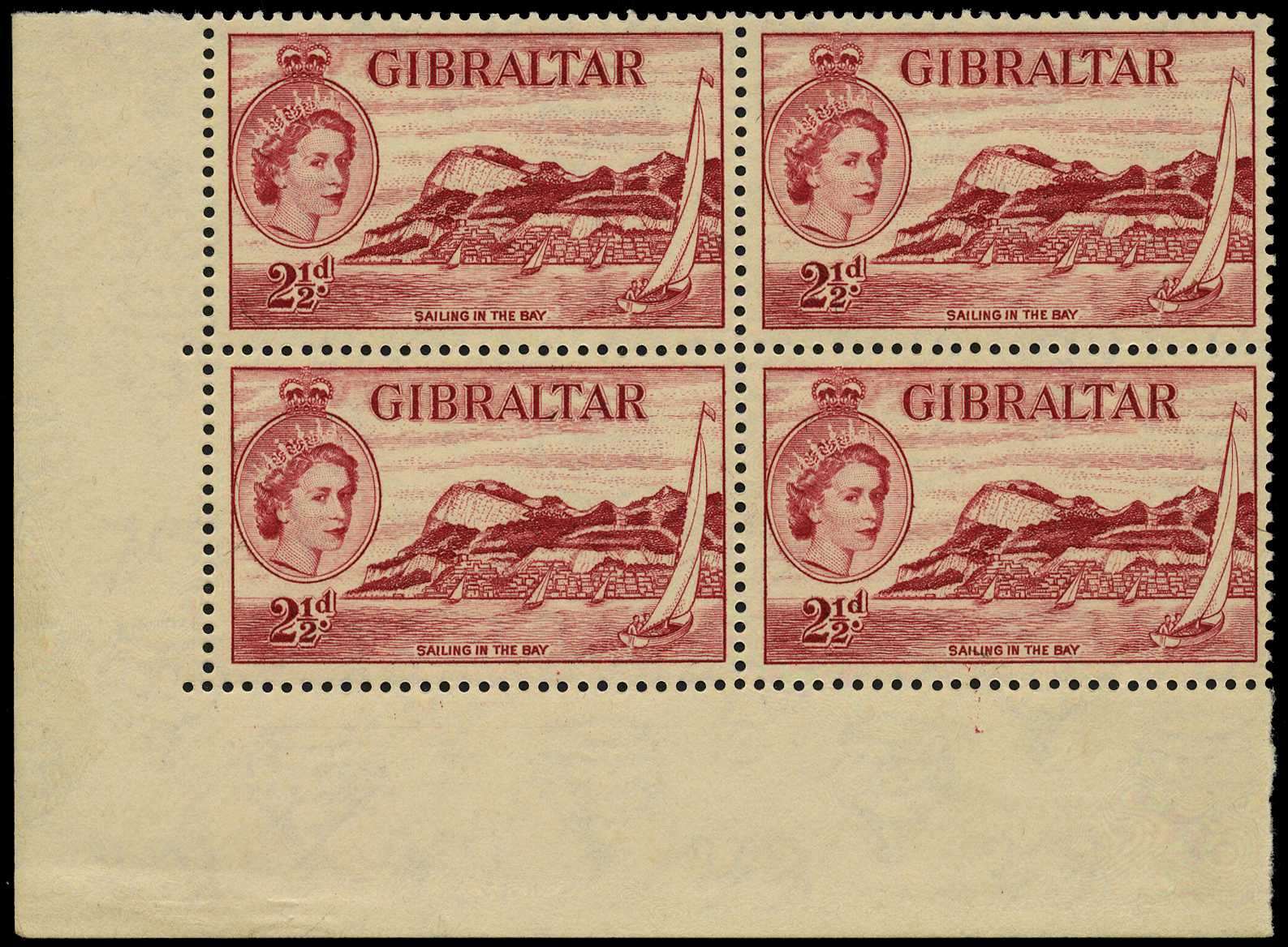 1953-9 2½d deep carmine lower left corner...