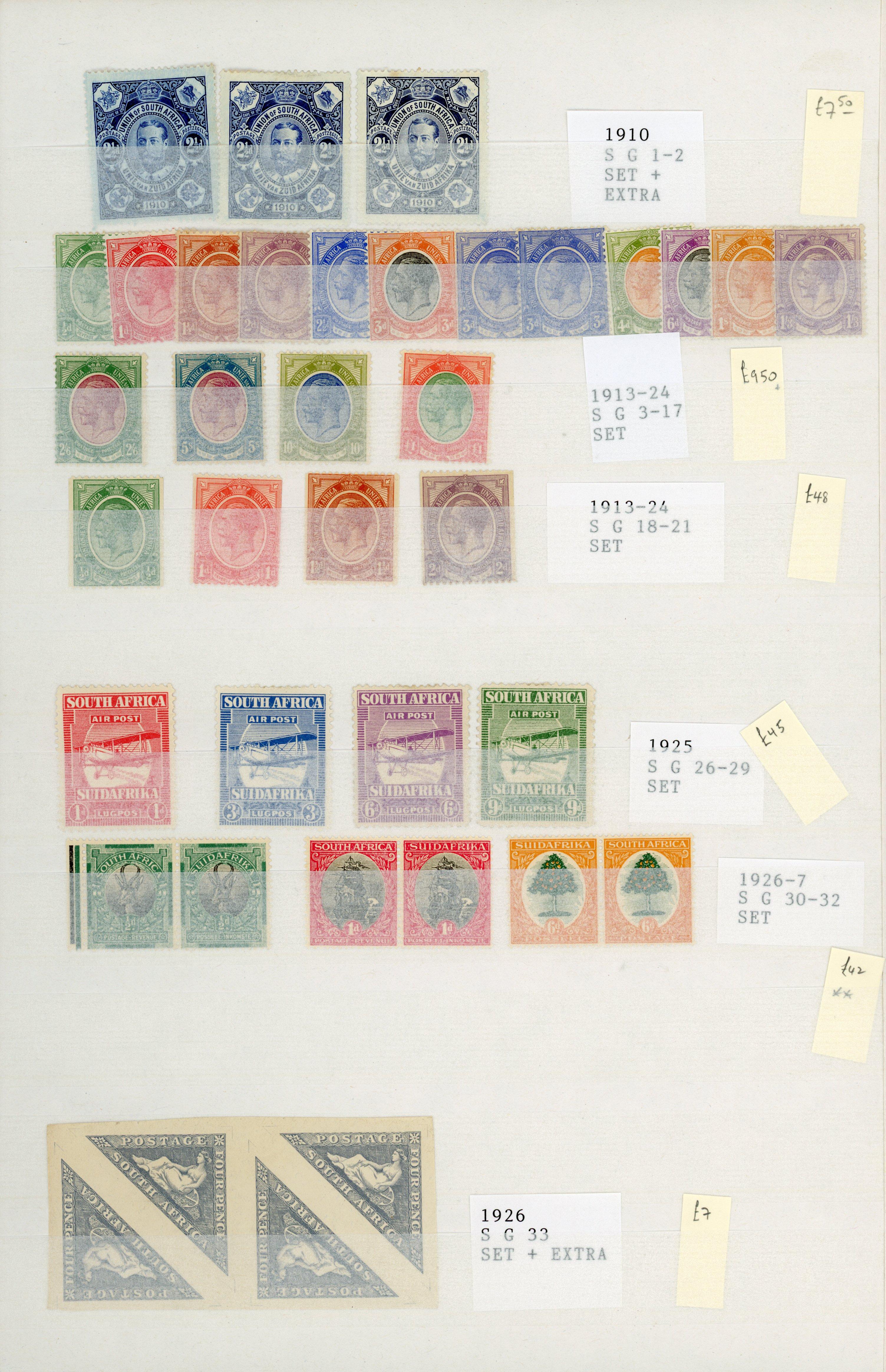 SOUTH AFRICA: 1910 to 1935 mint collection on stockcards including 1913 to £1, 1925 Air to 9d, 1926 to 6d, 1927 to 10s,