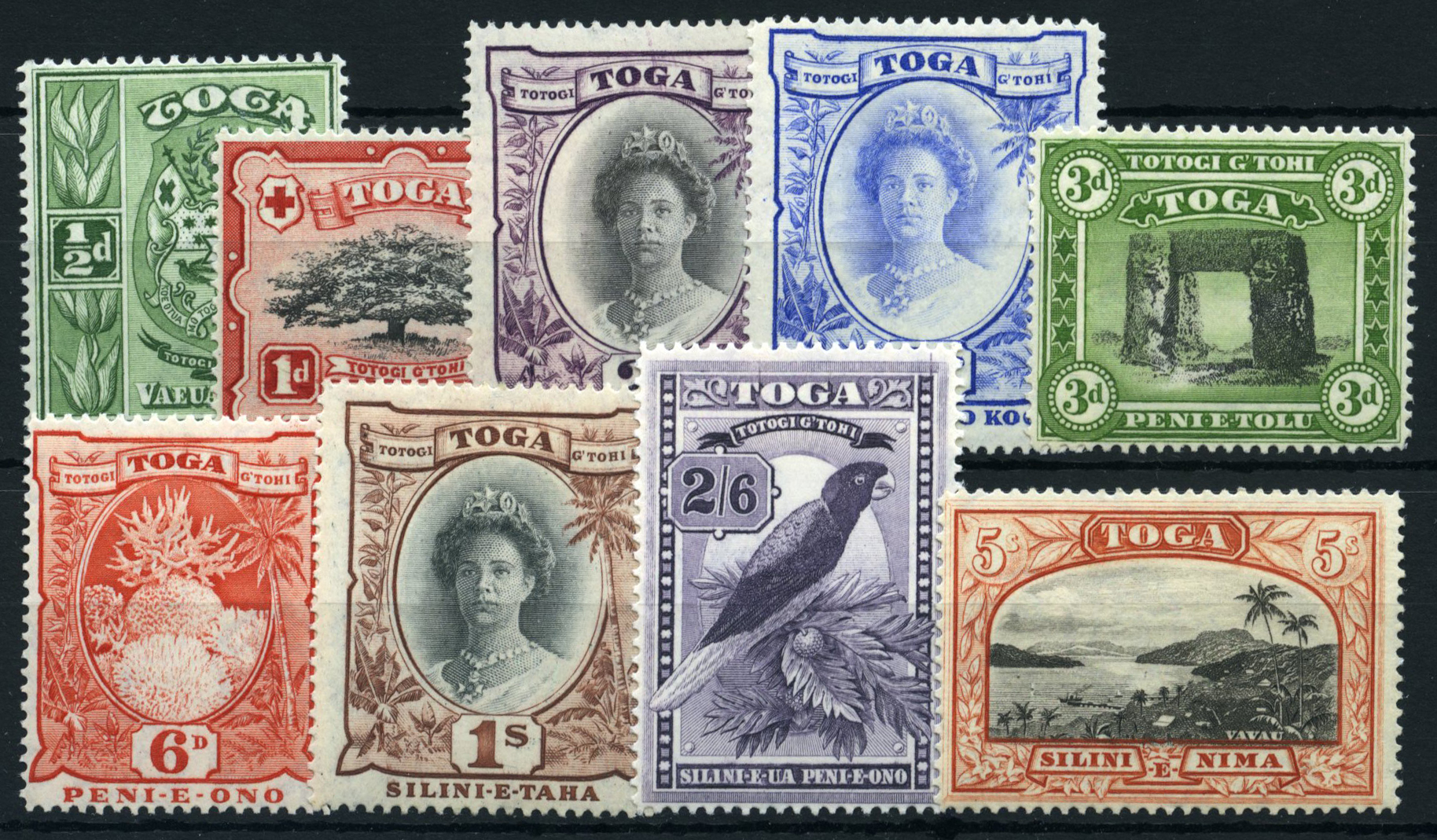 1942-49 set of nine, large part o.g. A couple of stamps with small hinge remainders. SG 74-82, cat...