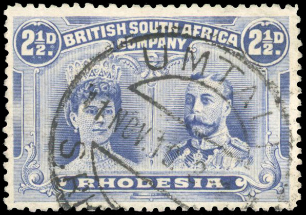 Rhodesia 1910-13 2½d ultramarine perf 13½ used on first day