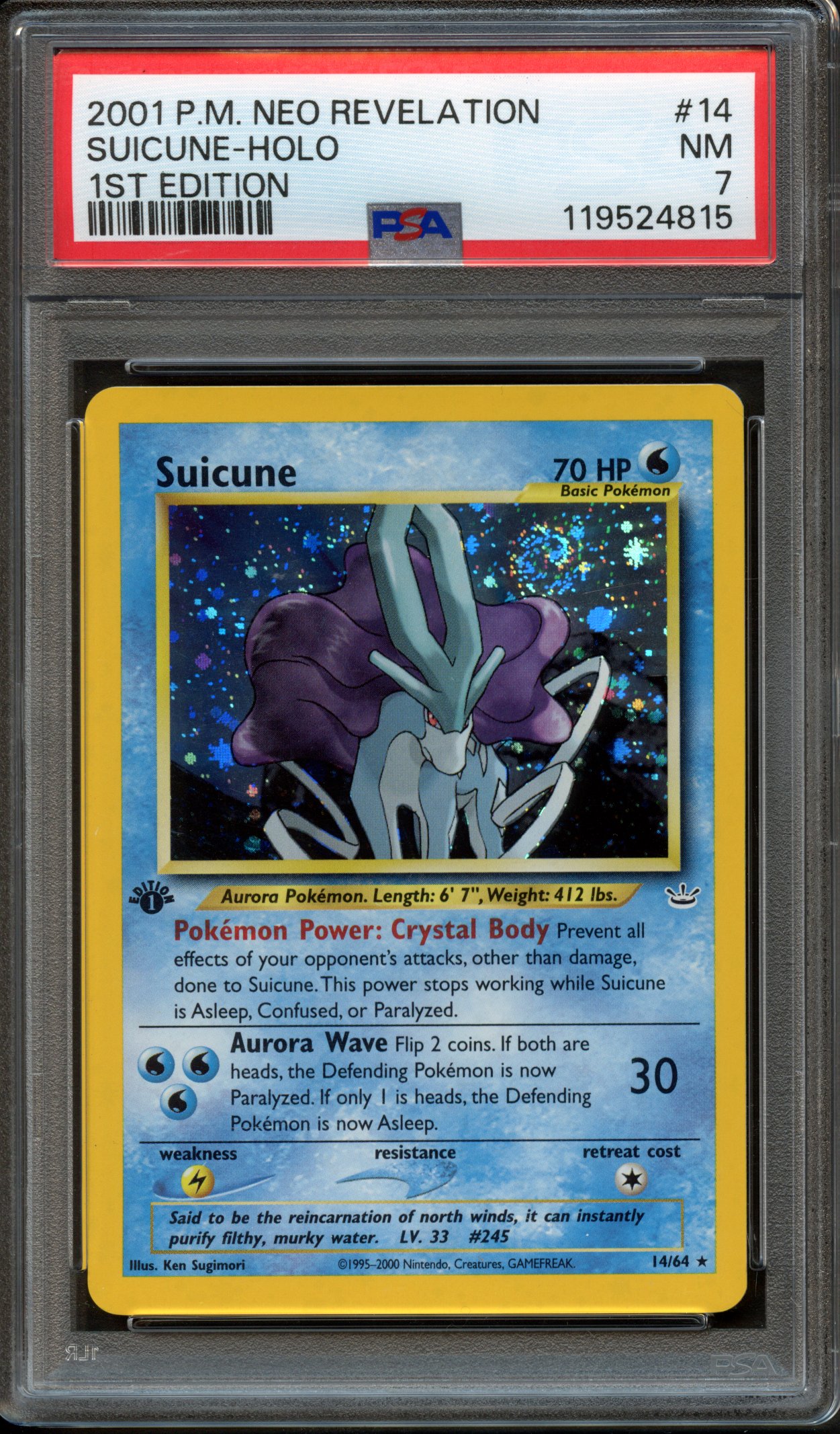 PSA 7 Suicune 1st Edition Holo - Neo Revelation #14