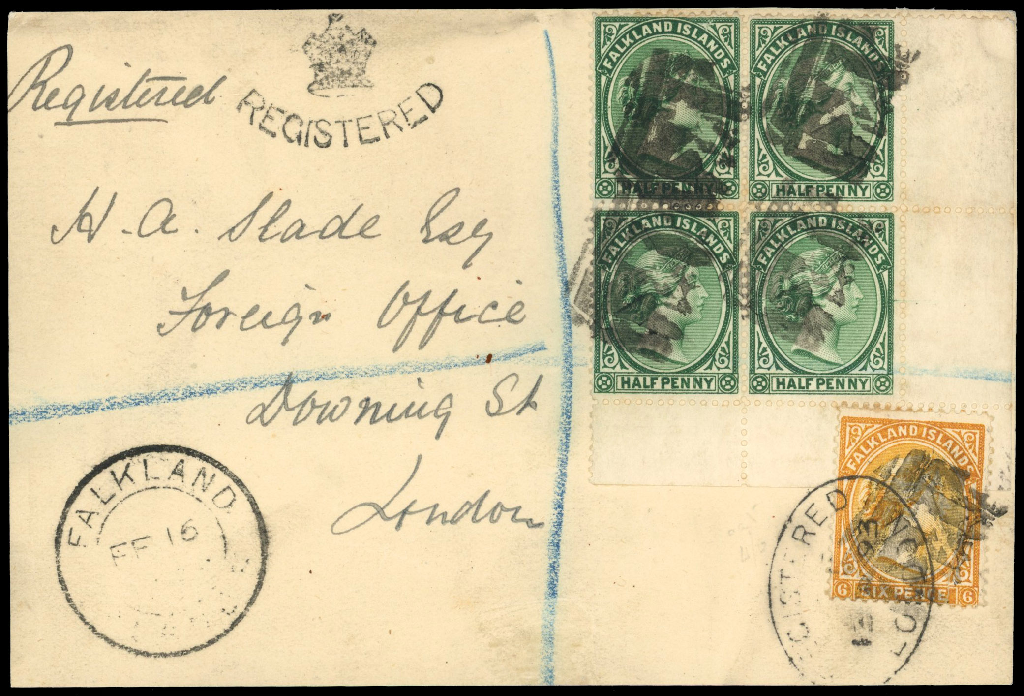 Falkland Is SG 15, 33x 1893 front to the Foreign Office in London