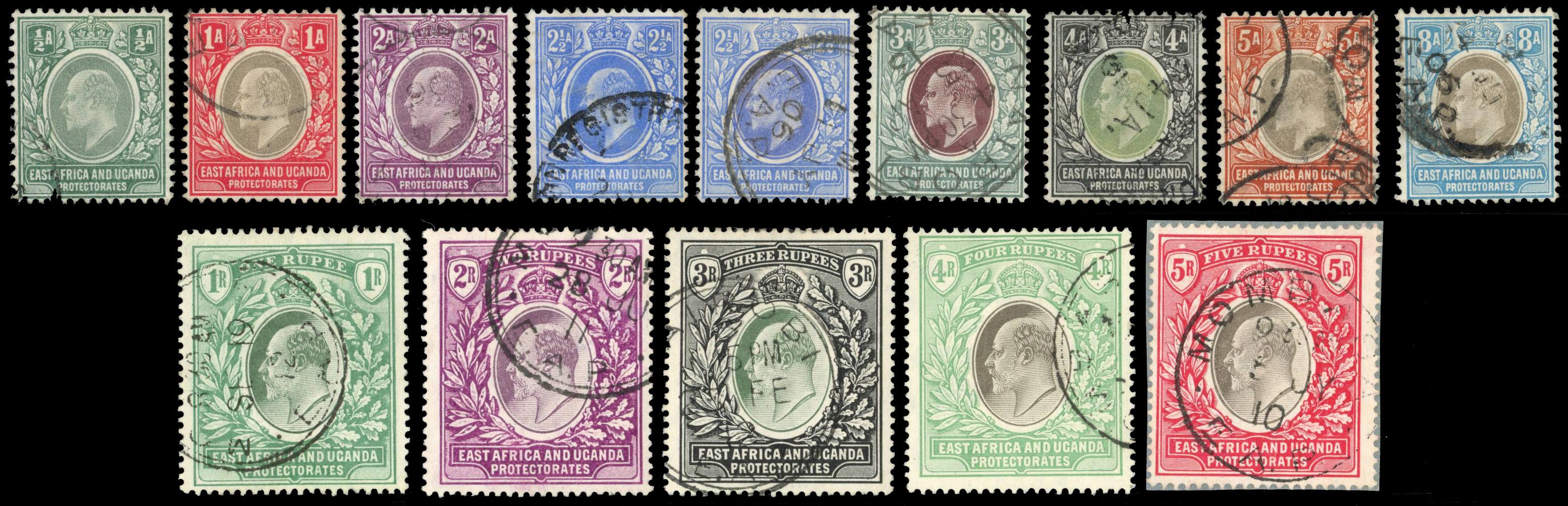 East Africa & Uganda SG 17-30 1904-7 set to 5r used