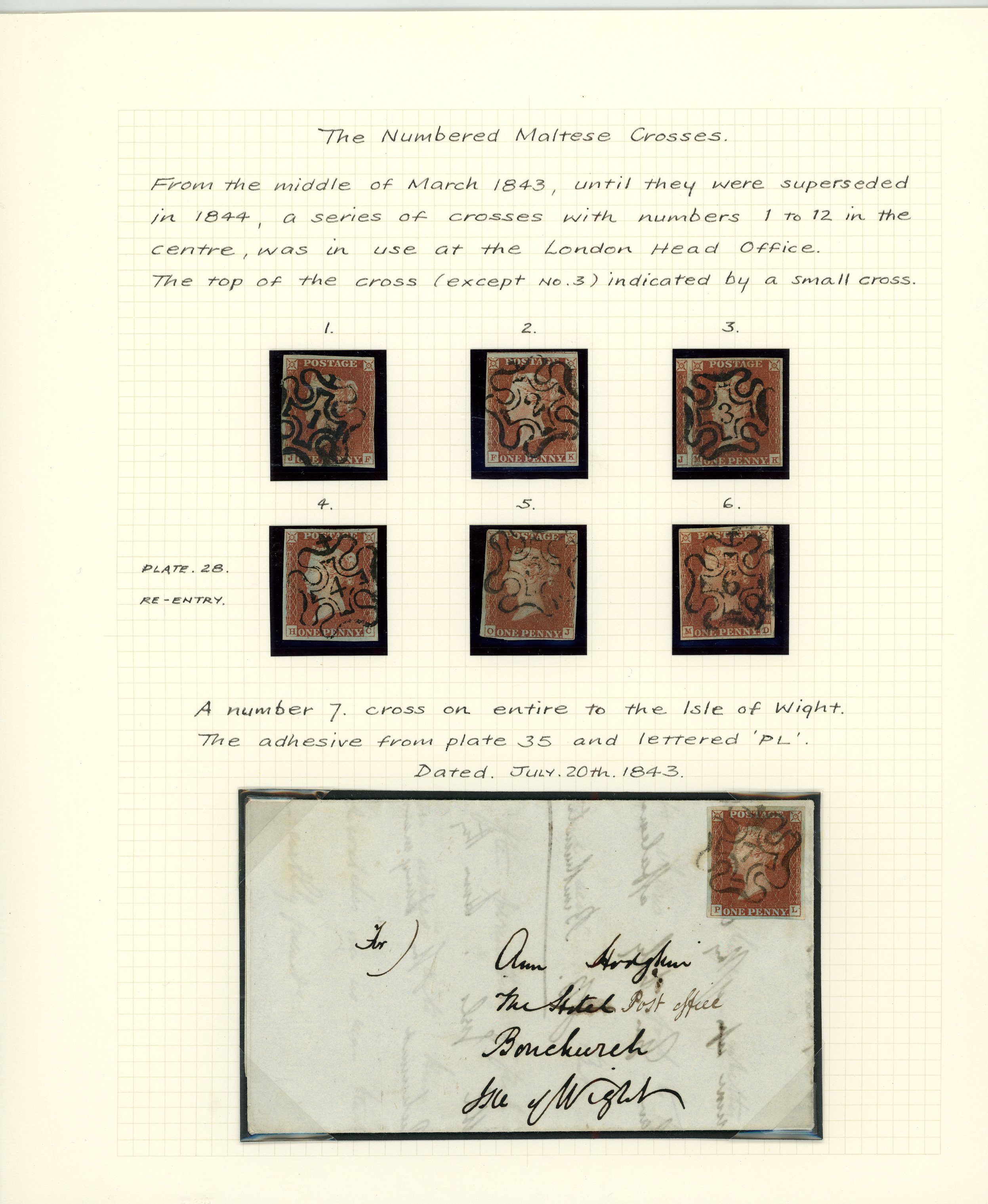 1841 1d Red-brown. Very fine group of twelve numbers in cross
