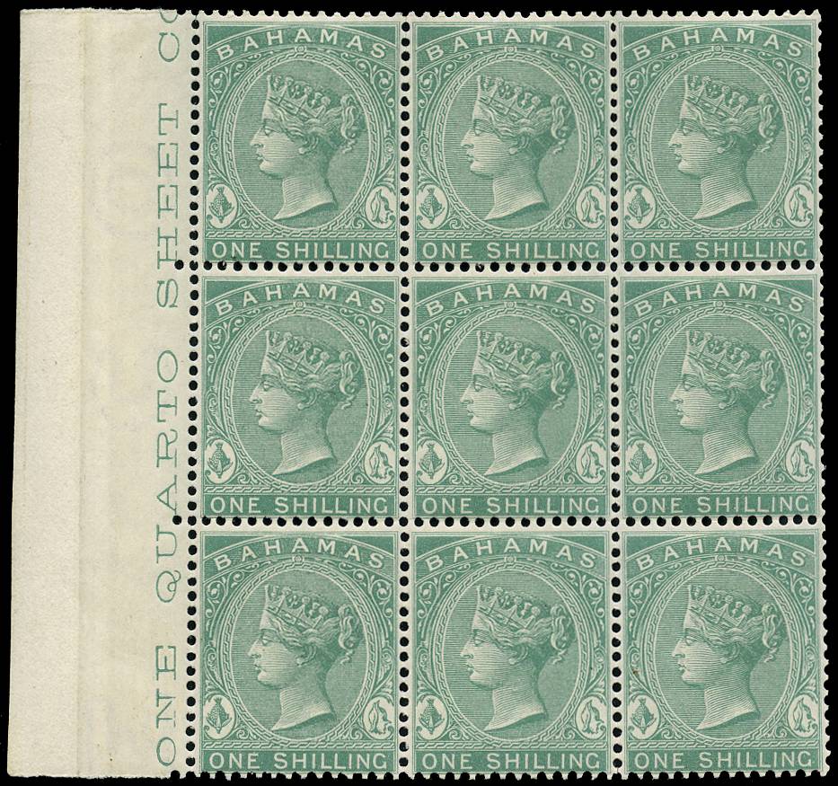 BAHAMAS SG 44a 1882-98 1s BLUE-GREEN WMK CA B9 U/M