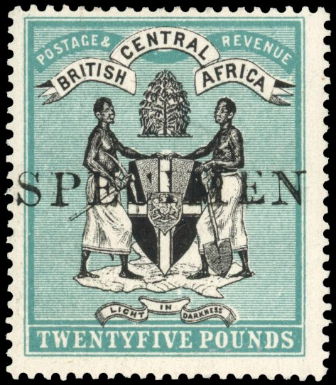 Nyasaland SG 31s 1895 £25 black and blue-green Specimen