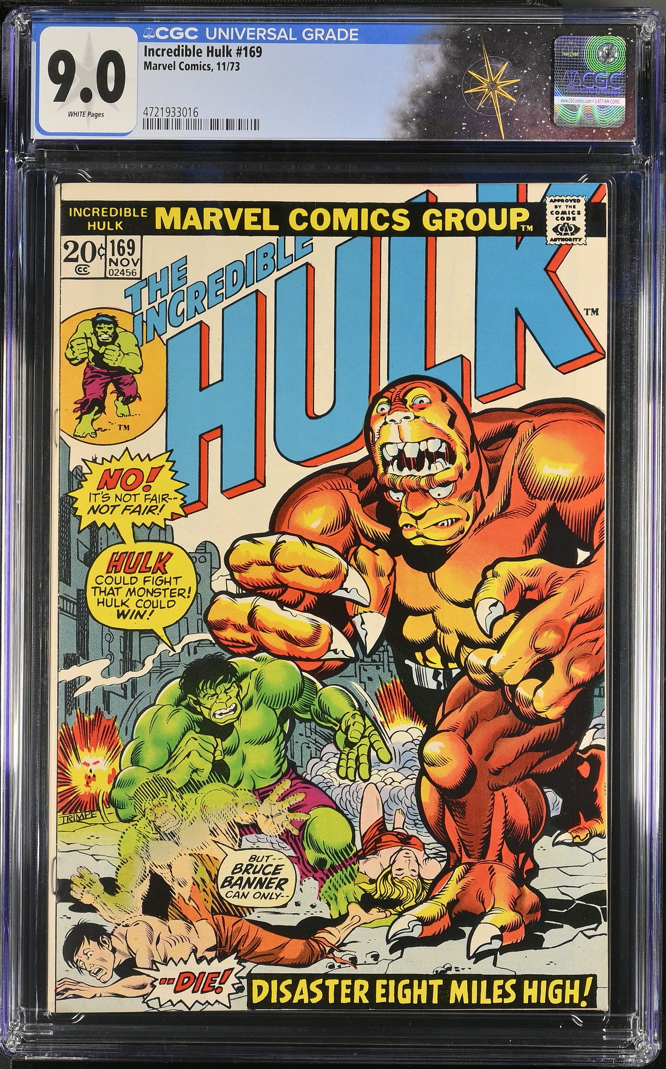 Incredible Hulk #169 CGC 9.0 “Calamity In the Clouds!" 1st appearance of the Bi-Beast (Marvel Comics, 1973) White Pages