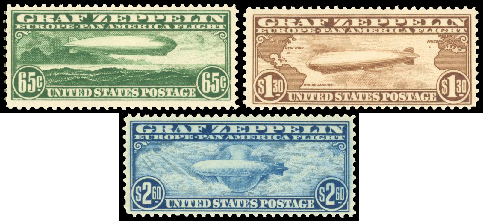 United States 1930 Zeppelin set of three unmounted o.g.