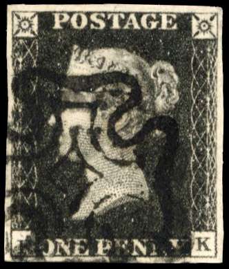 1840 1d Black plate 8 (FK) neatly cancelled by black MC SG 2/Spec. AS46