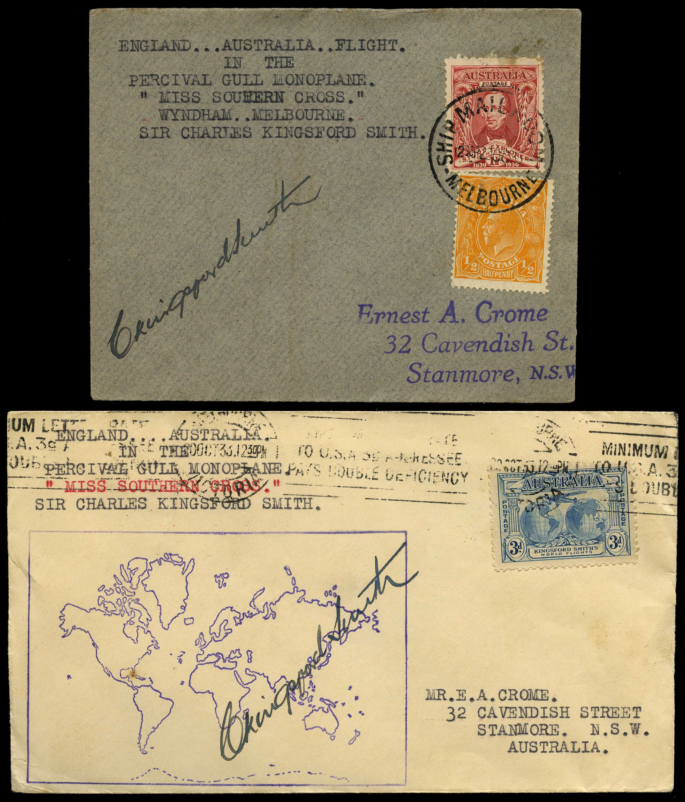 AUSTRALIAN FLIGHT COVERS: 1933 pair of...