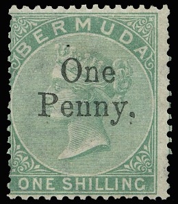 1875 1d on 1s green, unused with fresh...