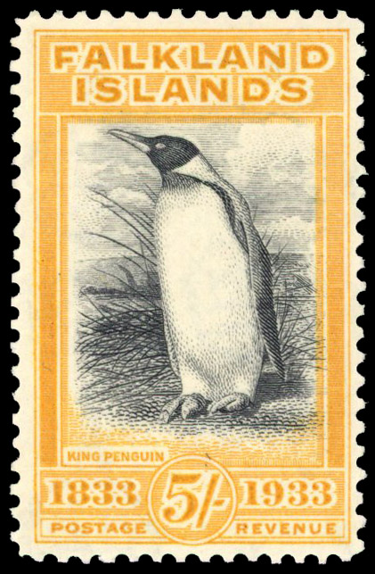 Falkland Islands 1933 Centenary 5s black and yellow-orange