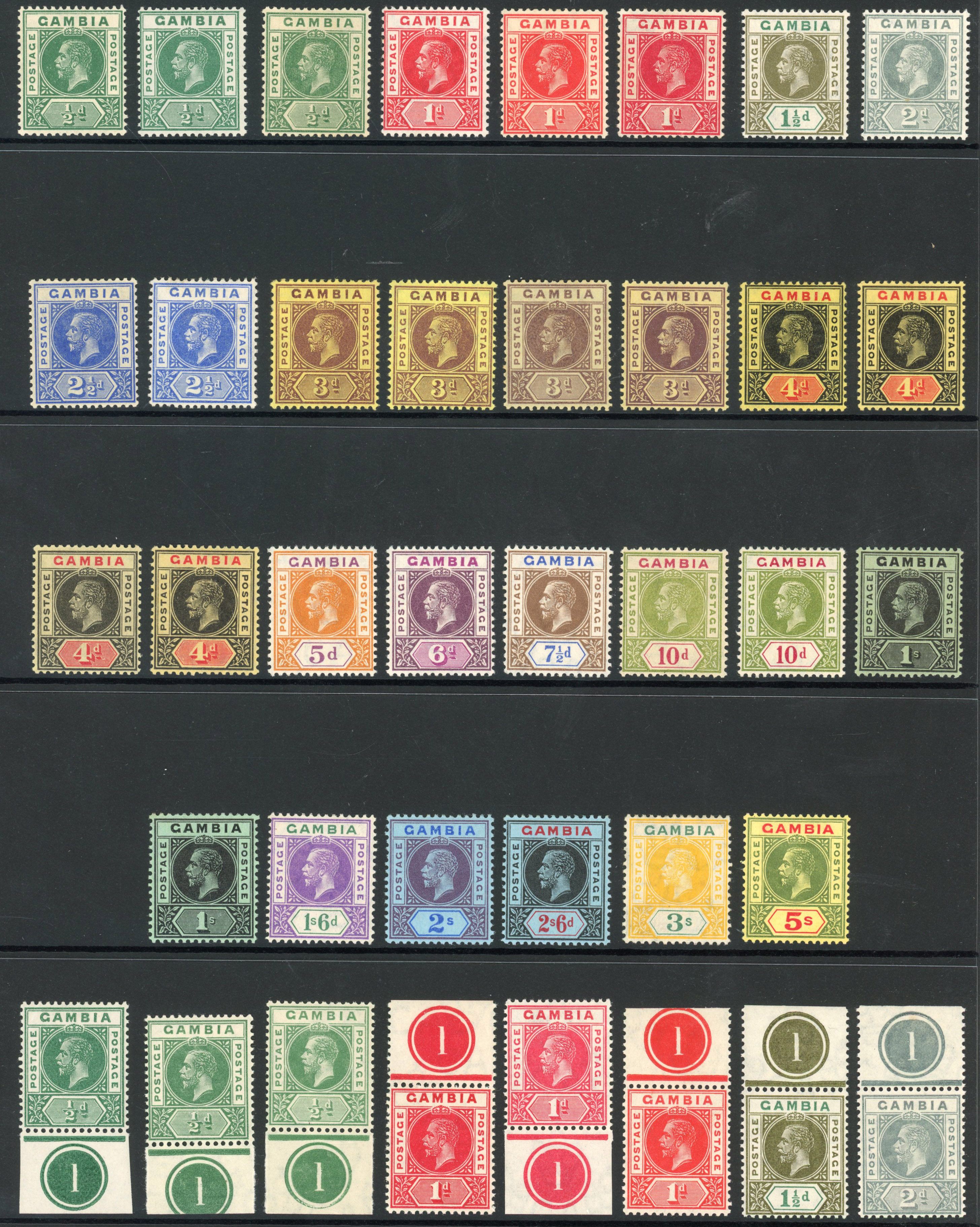 Gambia 1912-22 mint selection