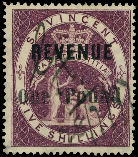 St Vincent Revenue 1893-95 'One Pound' on 5s greyish purple, fine used,