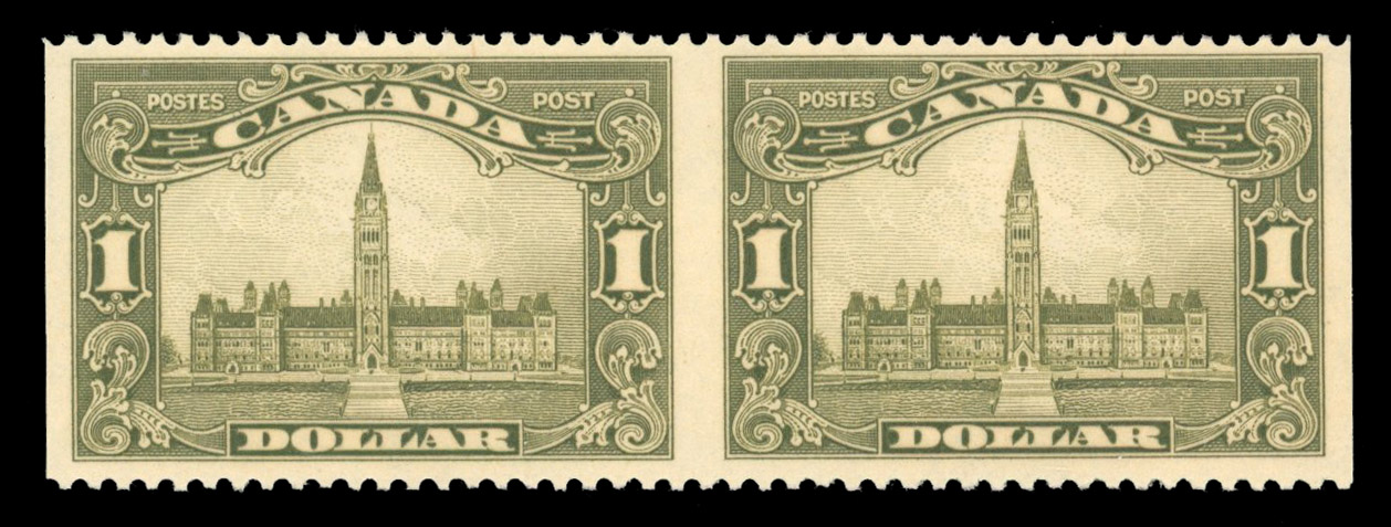 Canada SG 285 1929 $1 pair imperf vertically mint