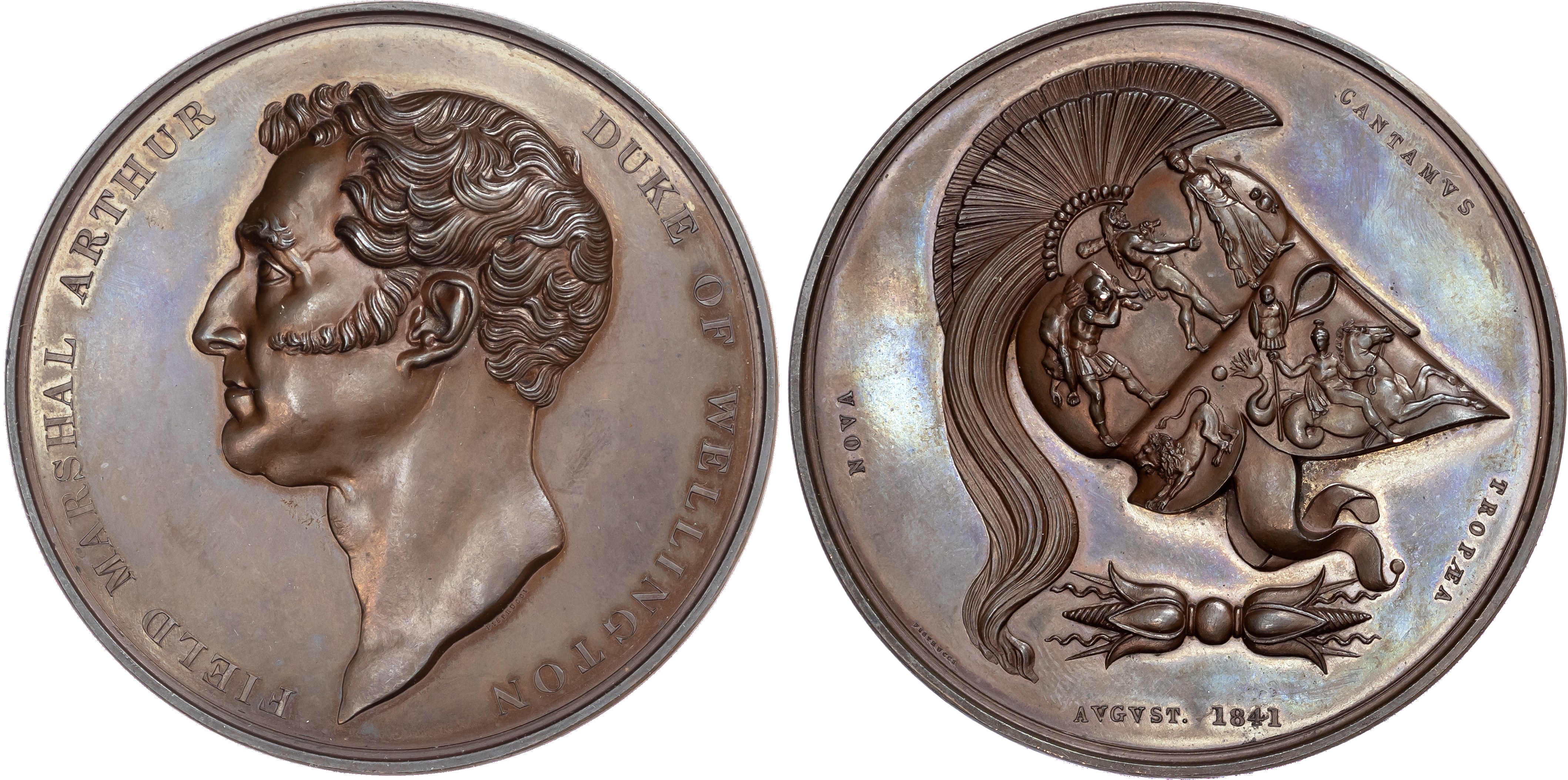 Duke of Wellington, copper tribute medal, unnamed, (60.5mm/137.10gm) 1841 by B. Pistrucci.